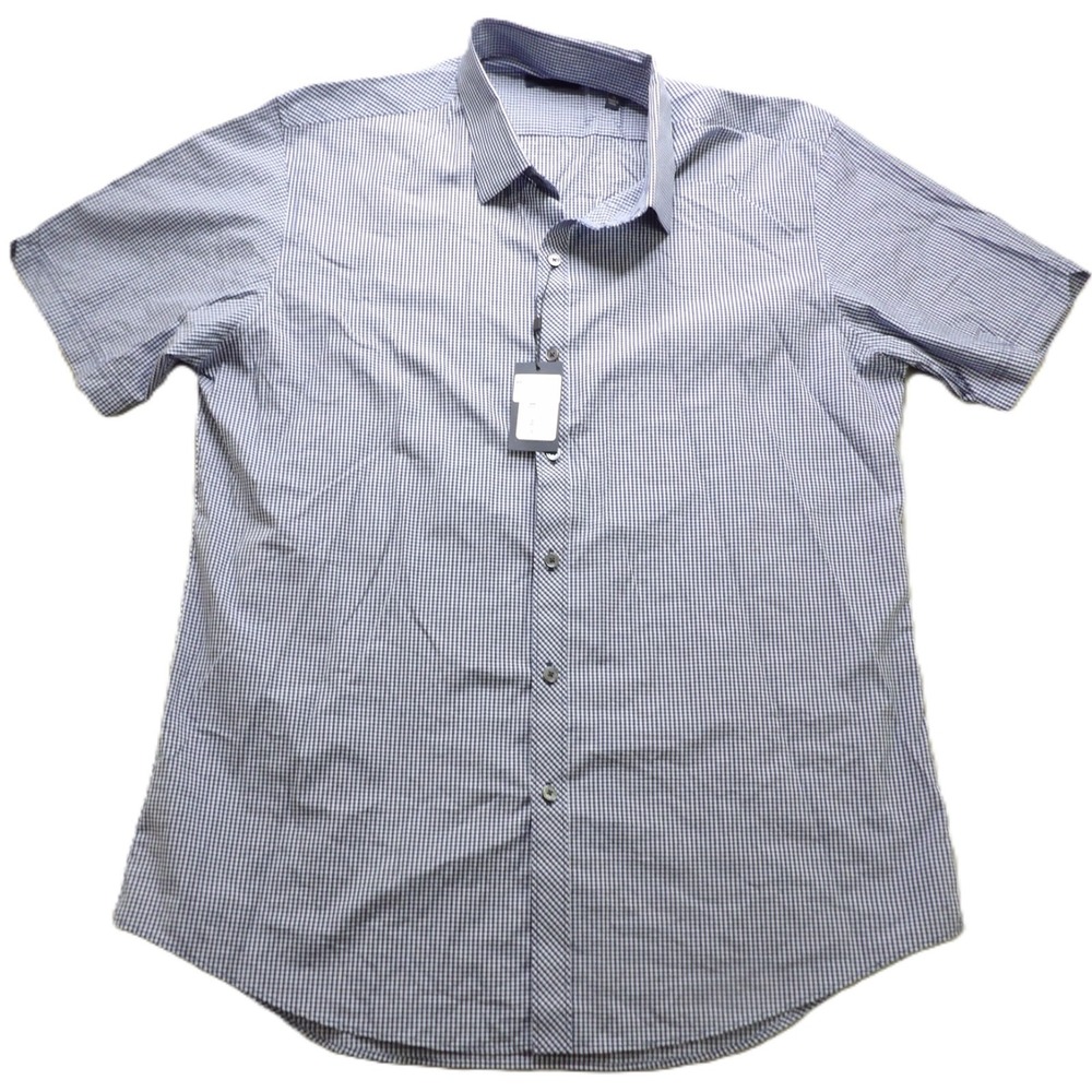 NWT Zachary Prell Bena Woven Gingham Shirt Men XL Navy Blue Cotton Check Casual